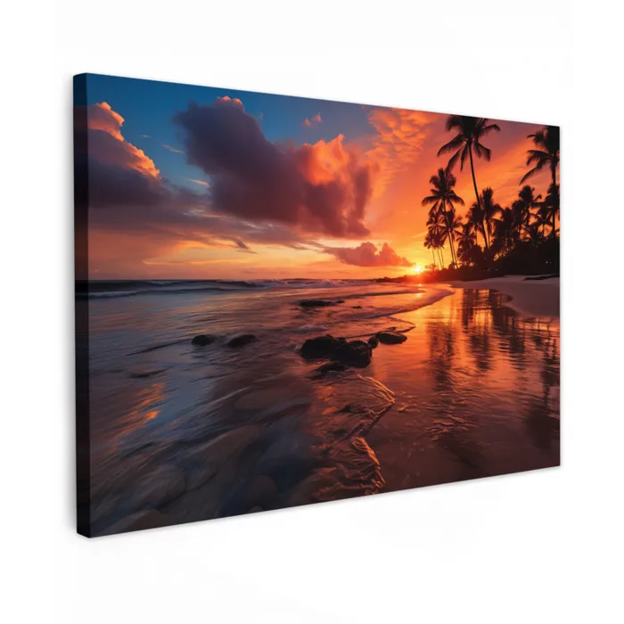 Tropische Zonsondergang Tuinposter op houten frame 2 cm dik klein -3d