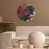 Zwarte draak - Rookwolken - Rood Akoestische PET Vilt - Rond klein -sfeer1