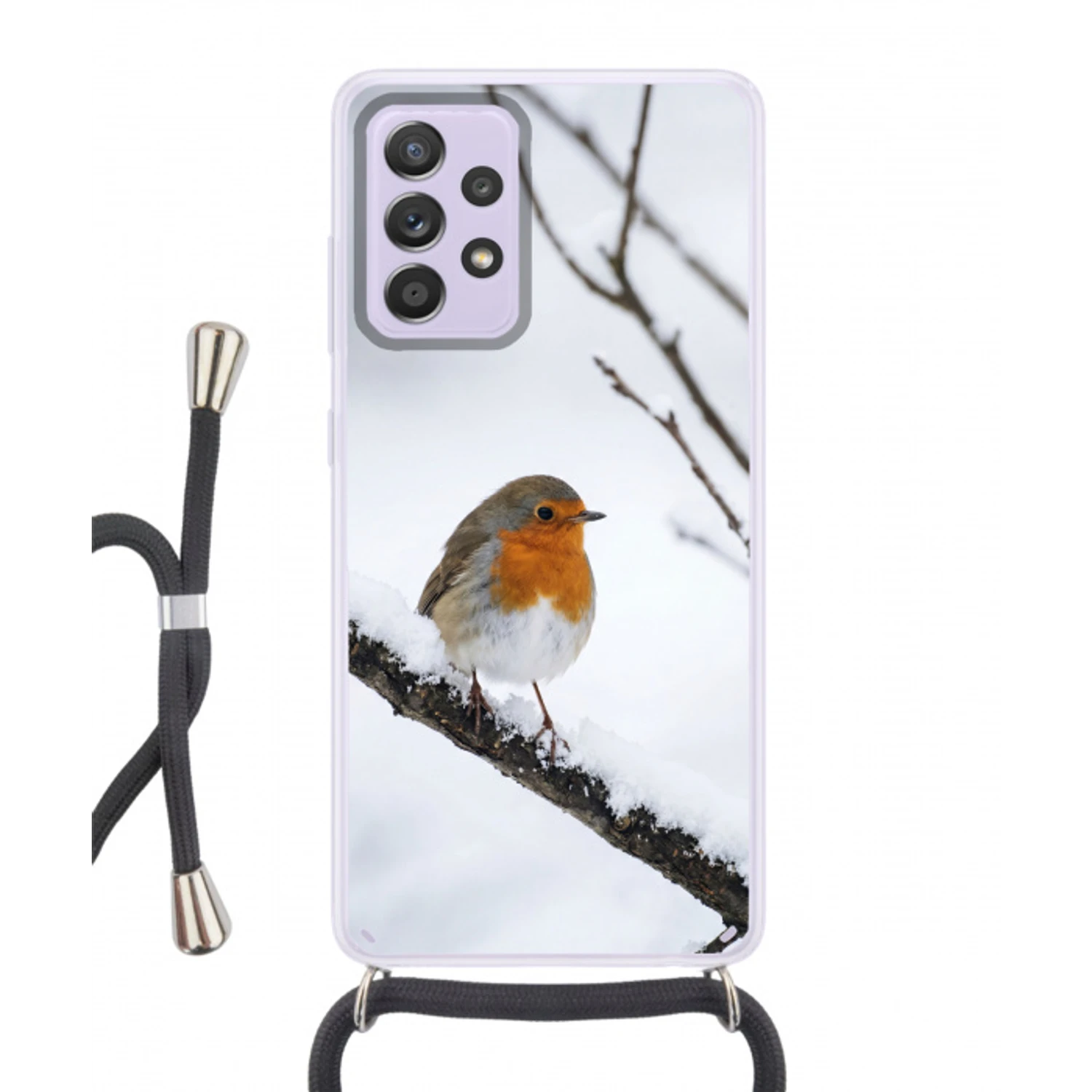 Roodborstje - Tak - Sneeuw - Winter - Levendig Hoesje Samsung Galaxy A52 5G met koord klein -3d