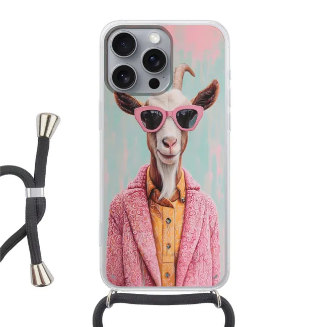 Telefoonhoesje met koord - Zonnebril - Roze - Geit - Horen