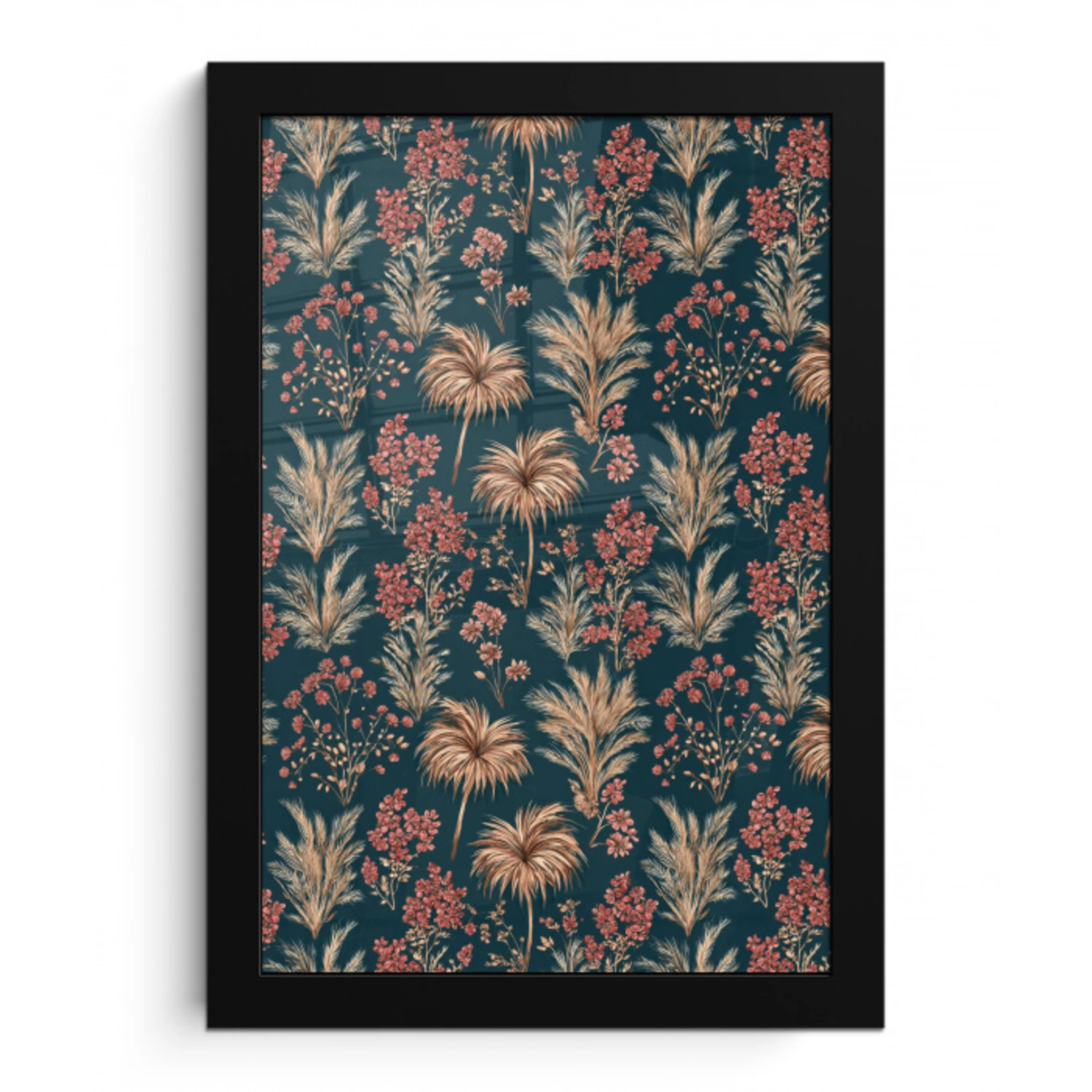 Botanisch - Patroon - Blauw fotolijst zwart zonder passe partout klein 224 -3d