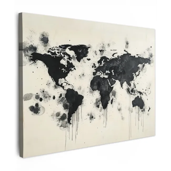 Canvas schilderij - Wereldkaart - Zwart - Inkt
