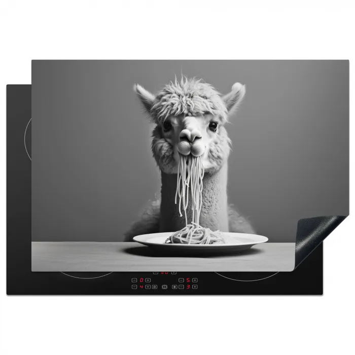 Alpaca - Pasta - Zwart - Wit - Grappig - Dieren Inductie beschermer vinyl 3mm klein -3d