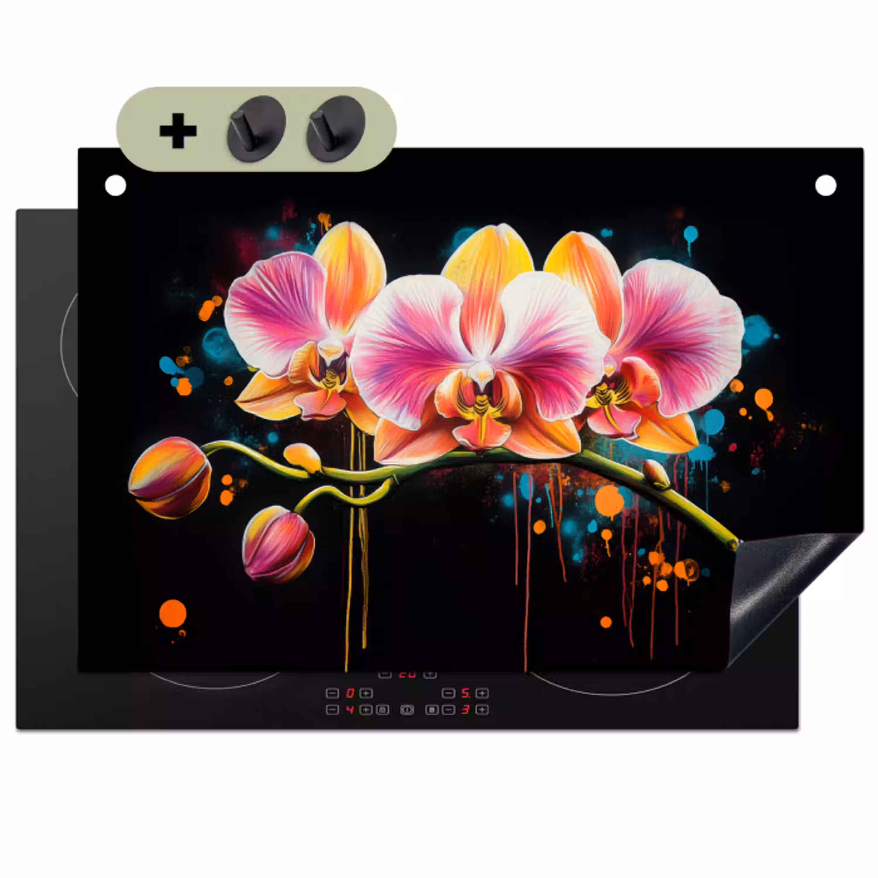 Orchidee - Graffiti - Kleurrijk - Bloemen - Abstract Inductie beschemer met haakjes klein -3d