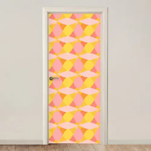 Kleurrijk - Ruitpatroon - Bladvormen deurposter klein 289 -3d_beige