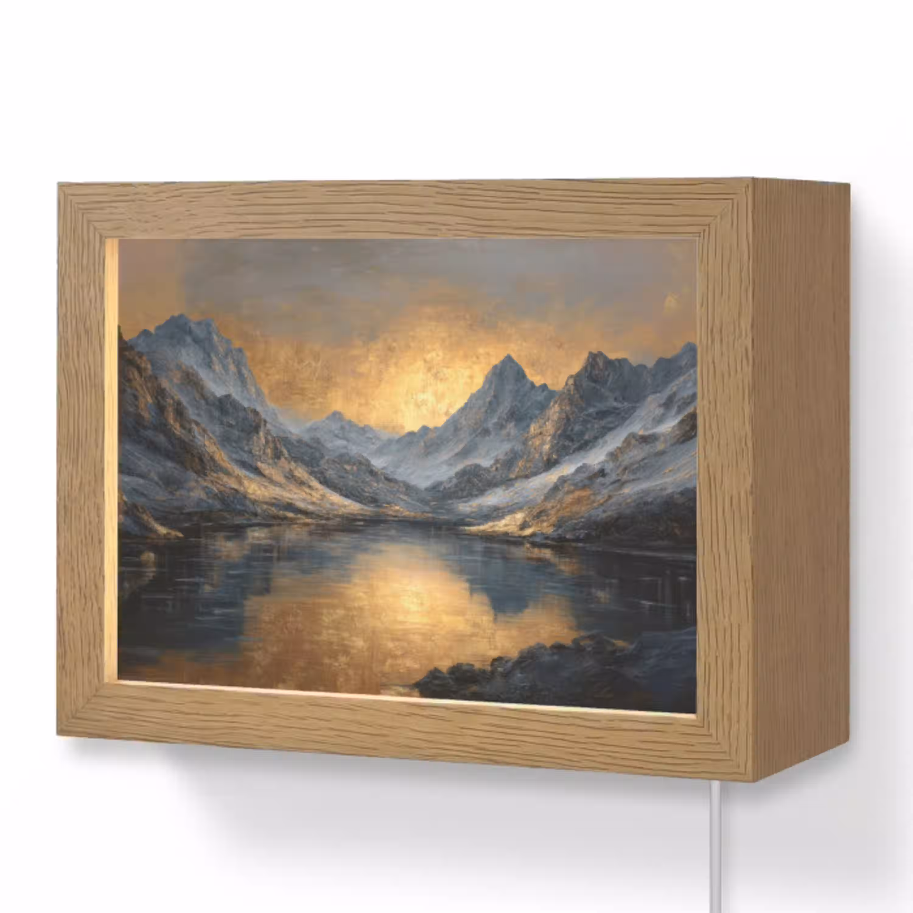 Berglandschap met Gouden Zonsondergang Light Box met kabel (Wandlamp) klein -3d