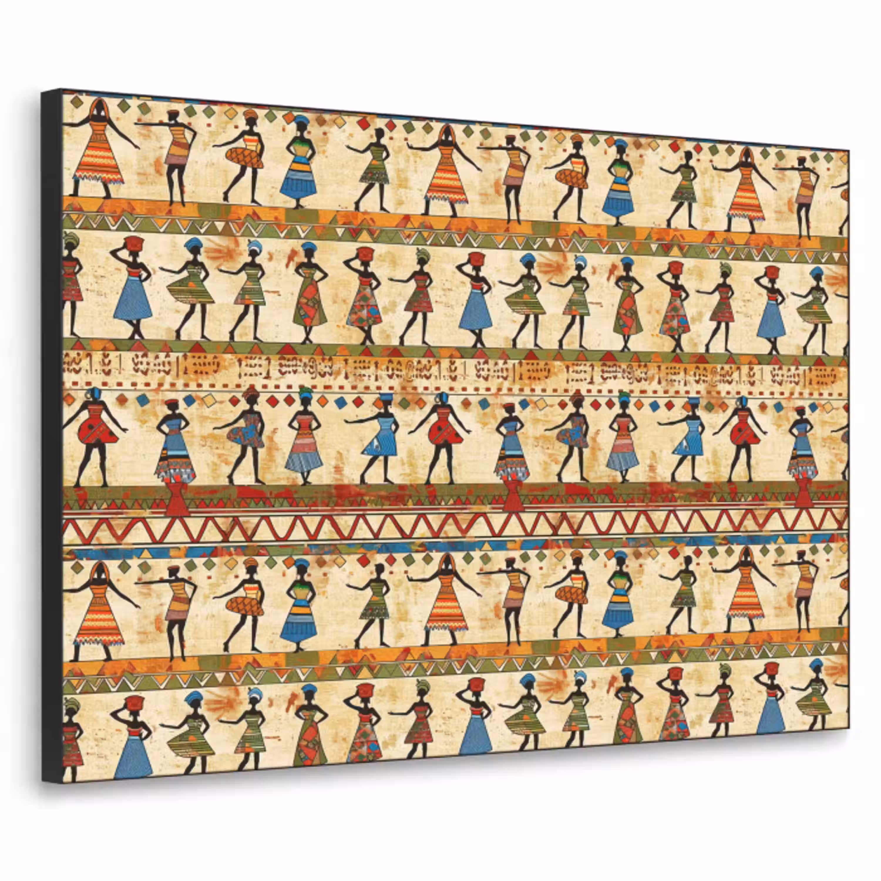 Kleurrijk - Afrikaans - Etnisch - Dansende Vrouwen - Patroon Textielframe zwart klein 947 -3d