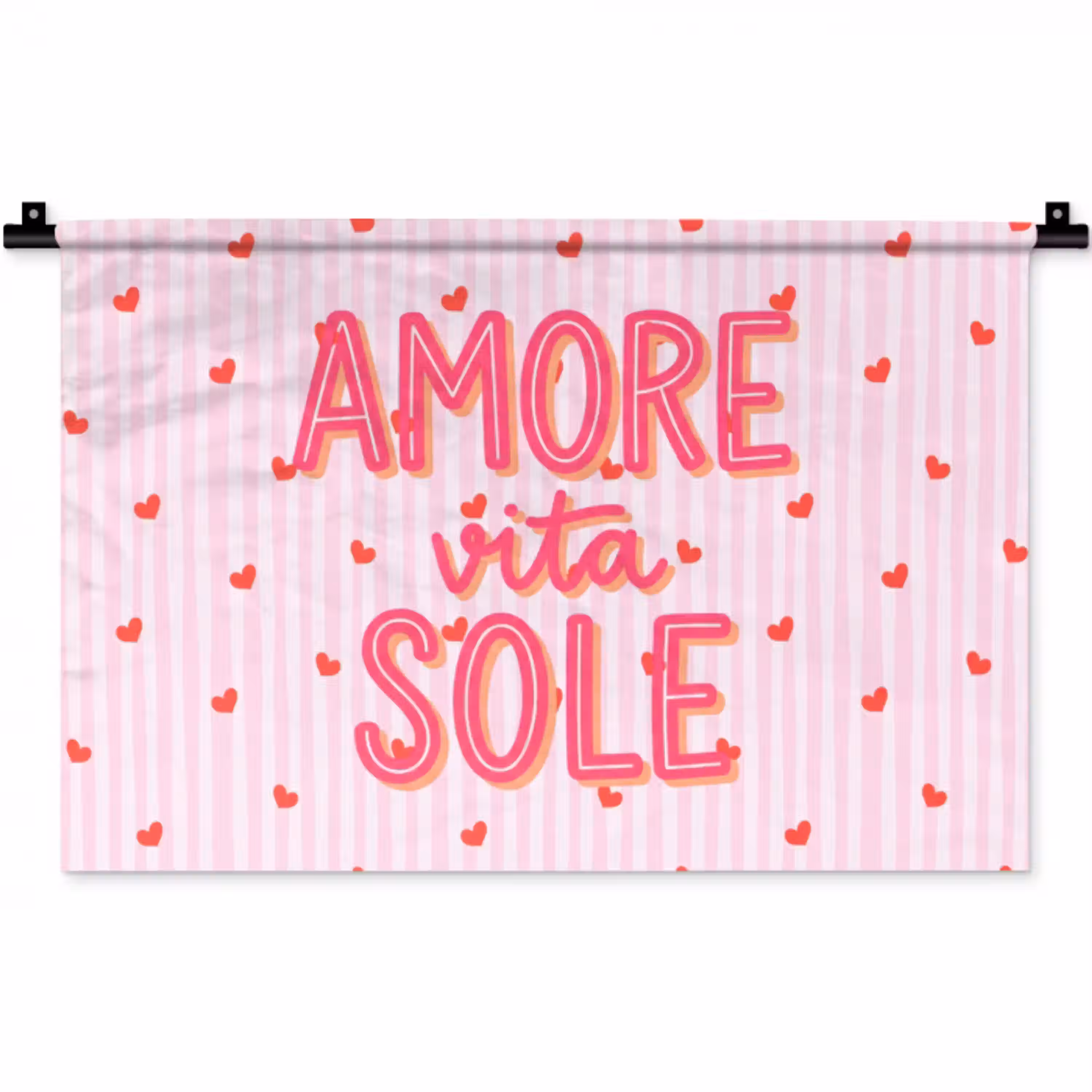 Amore vita sole - Roze - Hartjes Wandkleed katoen klein -zz3d
