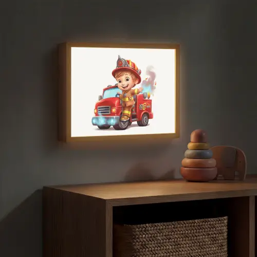 Brandweerwagen - Jongens - Kind - Rood Light Box met batterij (Wandlamp kind) middel -sfeer5_kind