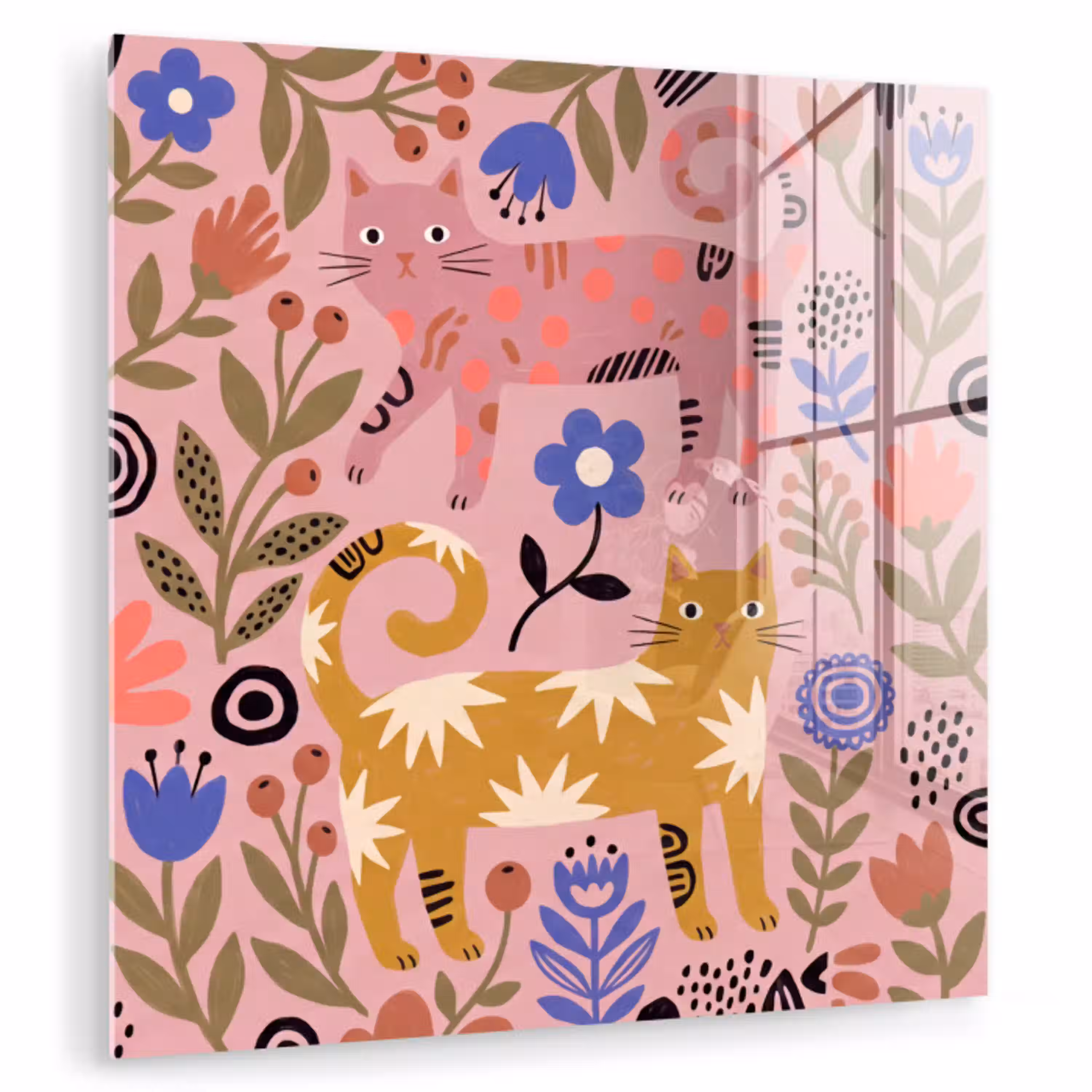 Kat - Bloemen - Dieren - Modern - Roze plexiglas 5mm klein -zzzproduct_nieuw