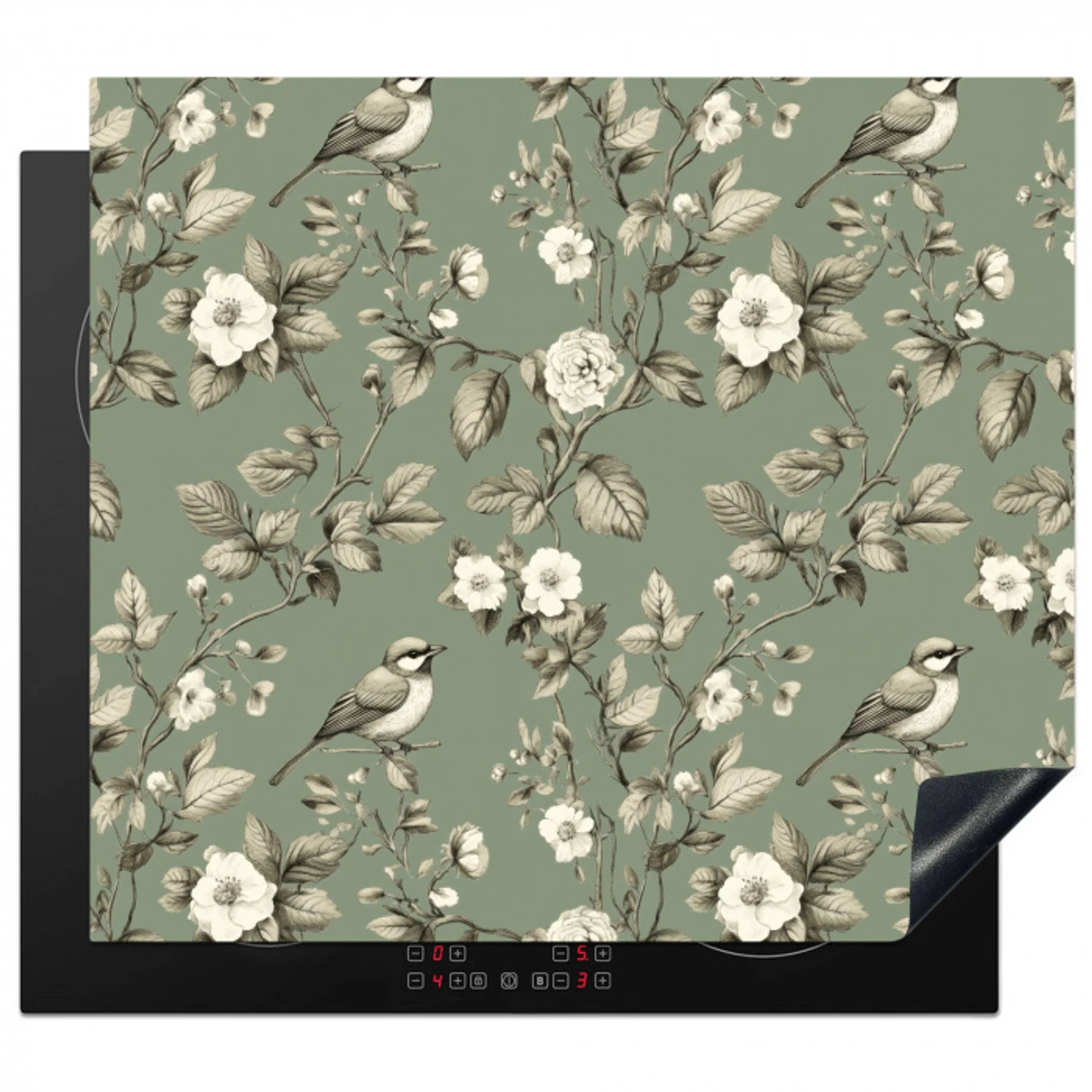 Botanisch - Vogels - Groen Inductie beschermer vinyl 3mm middel 274 -3d