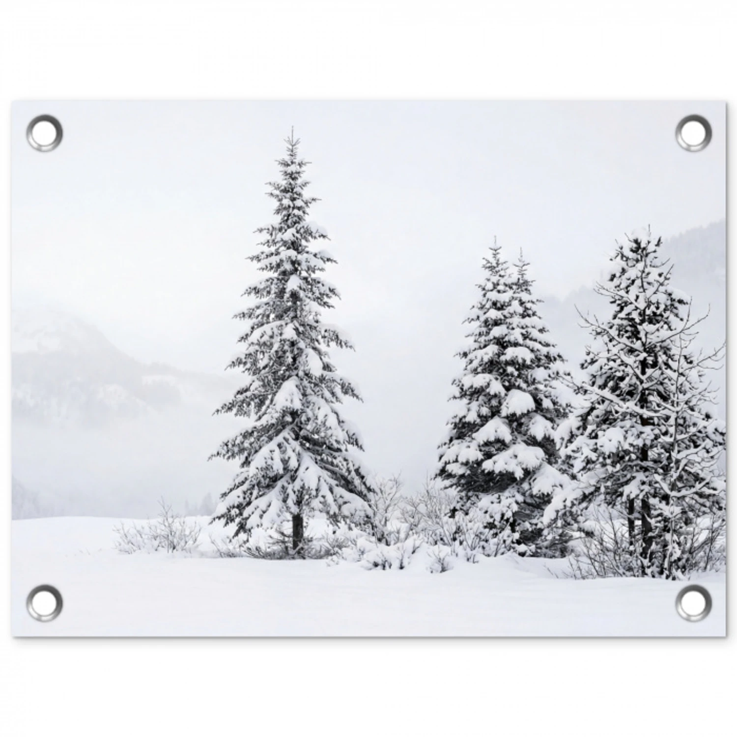 Fijnsparren - Sneeuw - Winter - Landschap - Stilte tuinposter los doek klein -3d