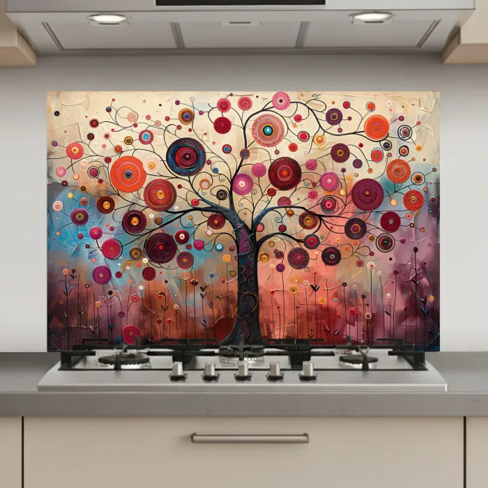 Levensboom - Bloemen - Roze - Hippie - Kunst keuken achterwand spatscherm klein -3d_website