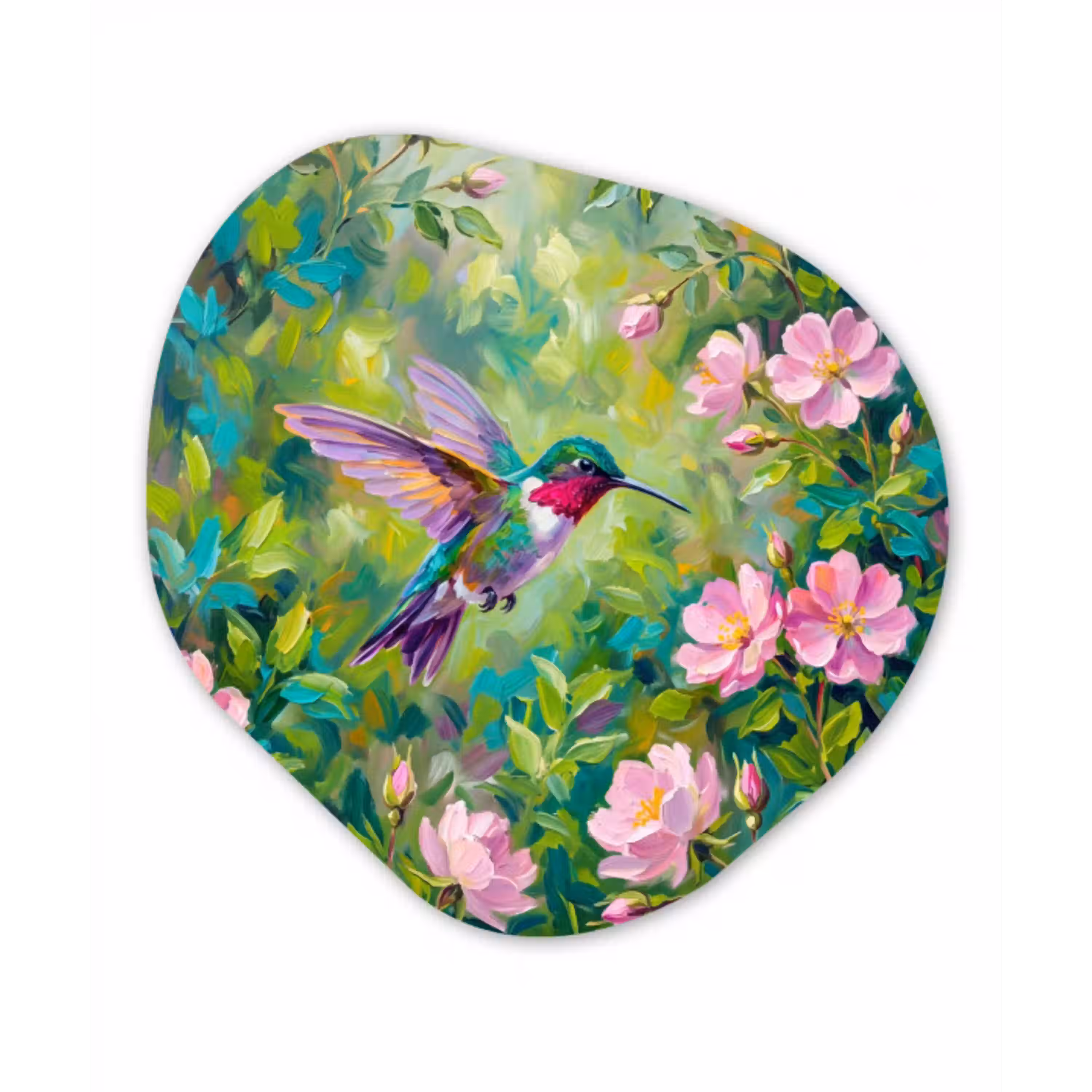 Kolibrie - Bloemen - Natuur - Kleurrijk Wandcirkel Organisch Aluminium middel -3d