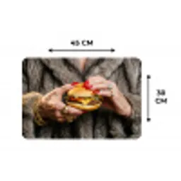 Vrouw - Hamburger - Bontjas Placemat vinyl groot -specs