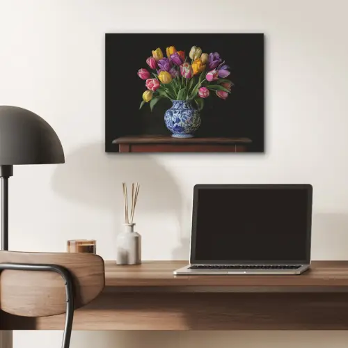 Tulpen - Kleuren - Hout - Vaas PET vilt klein -sfeer5