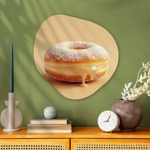 Donut - Romig - Poedersuiker - Beige Wandcirkel Organisch Plexiglas middel -sfeer2
