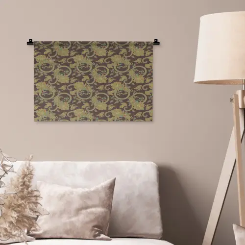 Bruin - Groen - Bloemen Wandkleed katoen klein 269 -sfeer4