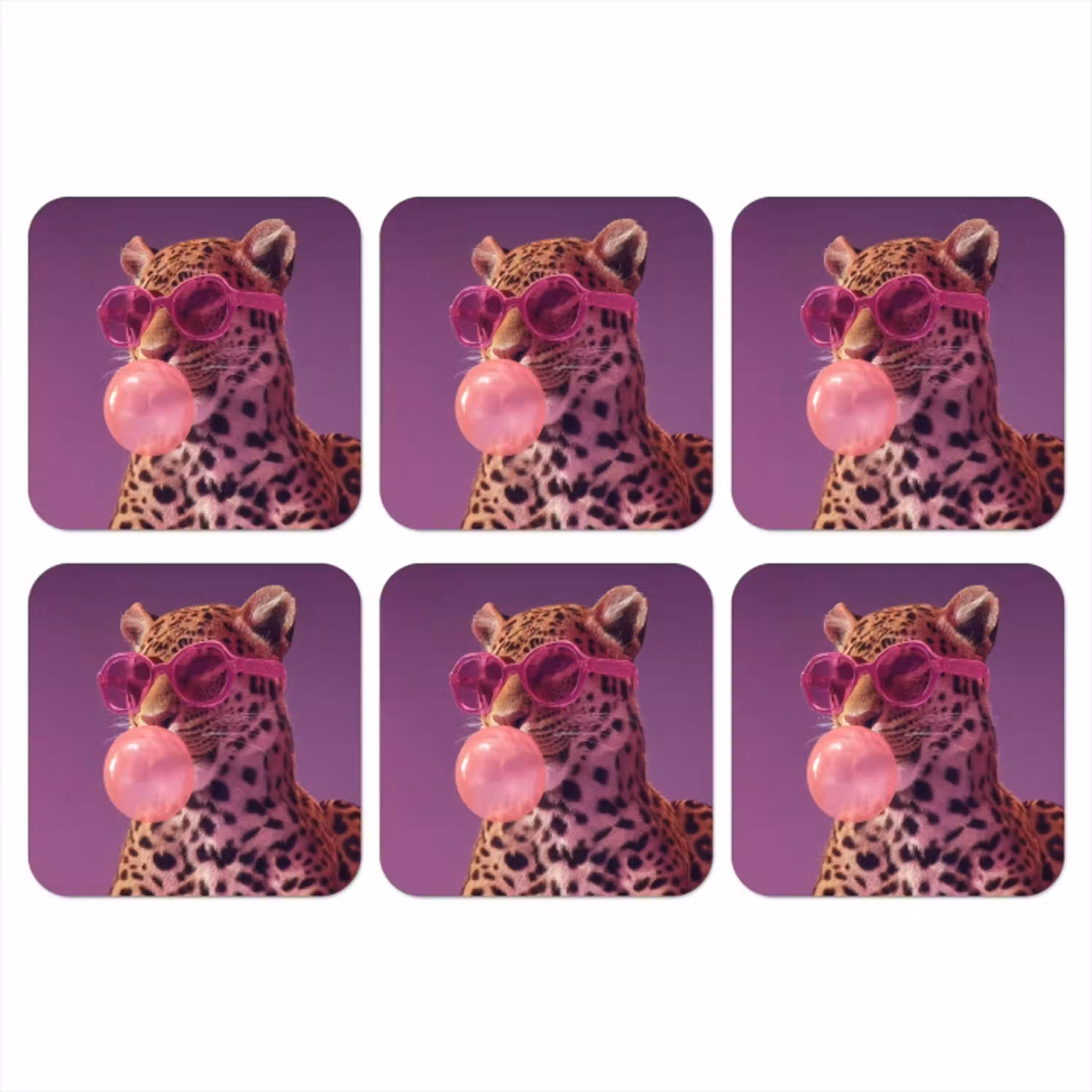 Panter - Zonnebril - Kauwgombel - Roze onderzetter kurk middel -3d