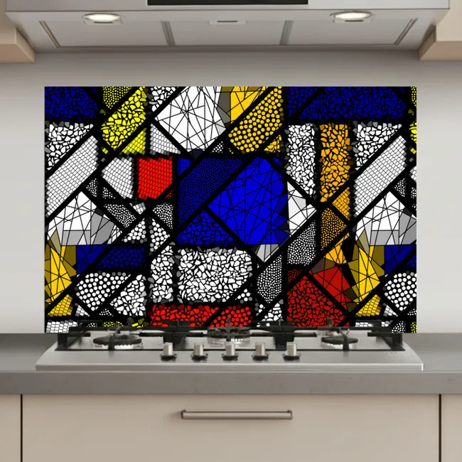 Mondriaan - Glas in lood - Oude Meesters - Kunstwerk - Abstract - Schilderij keuken achterwand spatscherm klein -3d_website