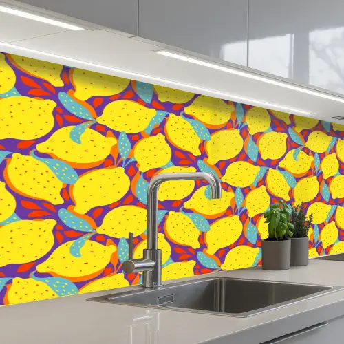 Citroenen - Geel - Stippen - Oranje keuken achterwand 2 middel 871 -3d_schuin