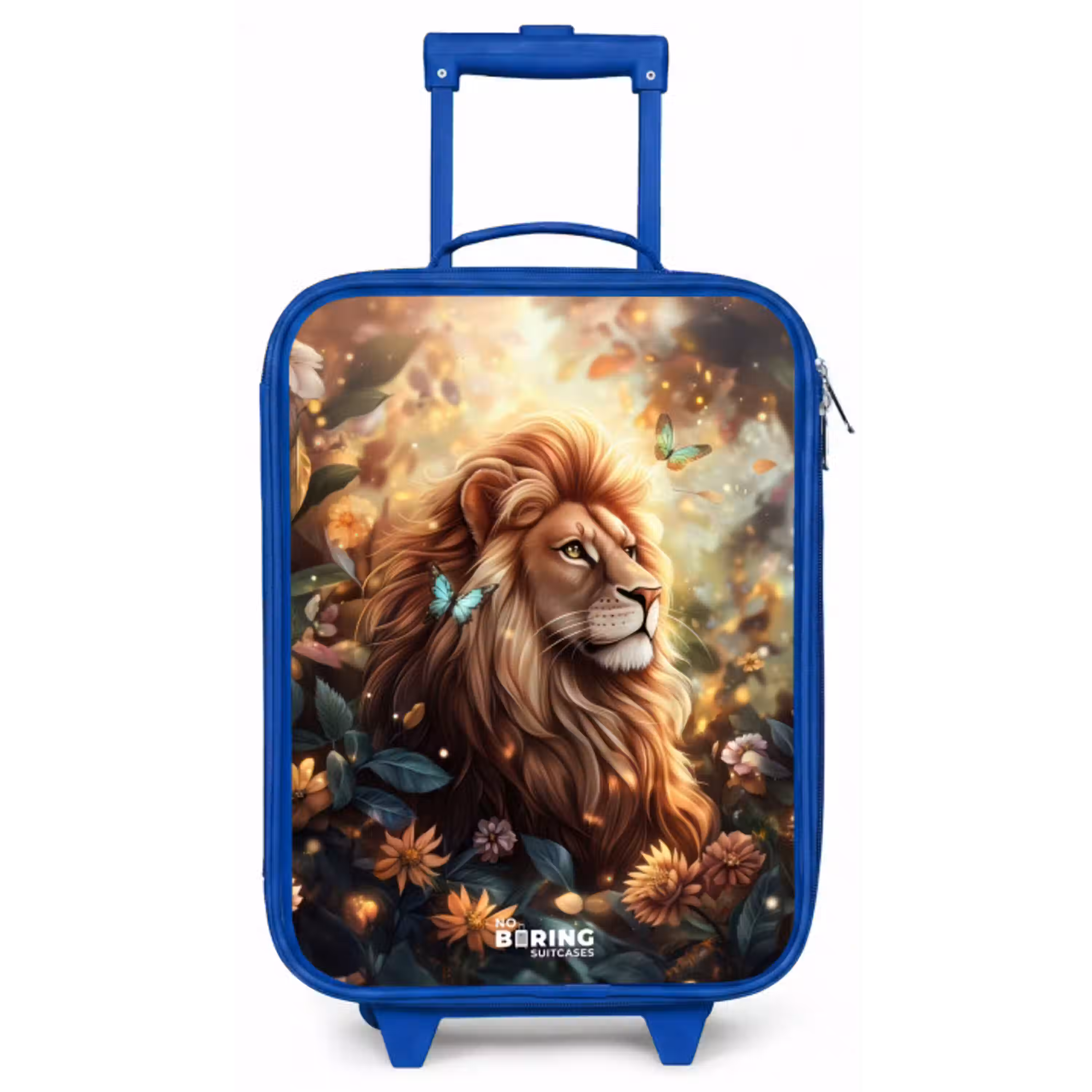 Leeuw met vlinders in bloemrijke jungle Kinderkoffer - Blauw klein -zz3dotto
