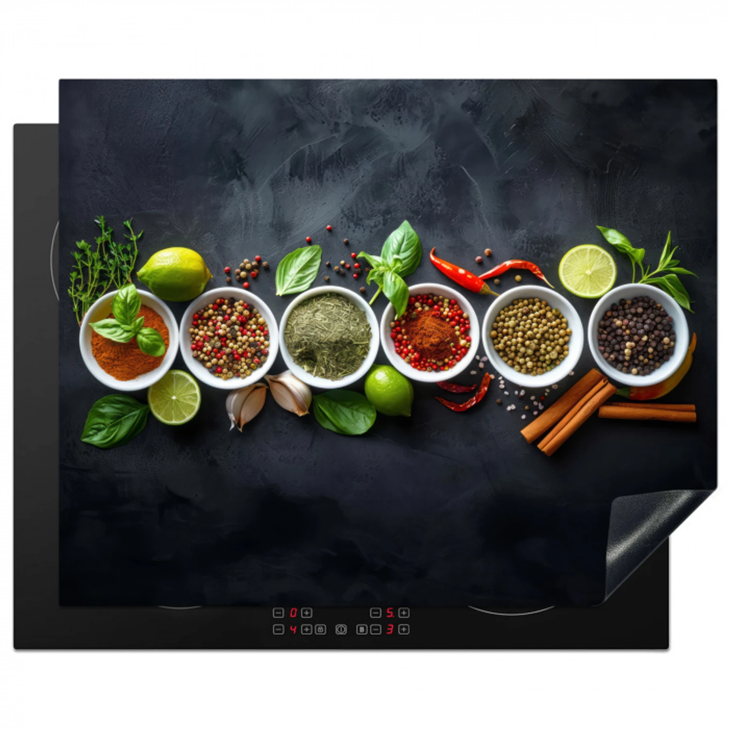 Kruiden - Specerijen - Betonlook - Stilleven Inductie beschermer vinyl 3mm groot -3d