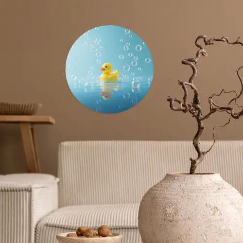 Bubbels - Badeend - Geel Wandcirkel behangsticker klein -sfeer1