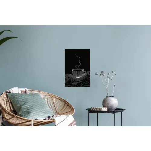 Lijntekening - Koffiekop - Zwart Muursticker klein -plant