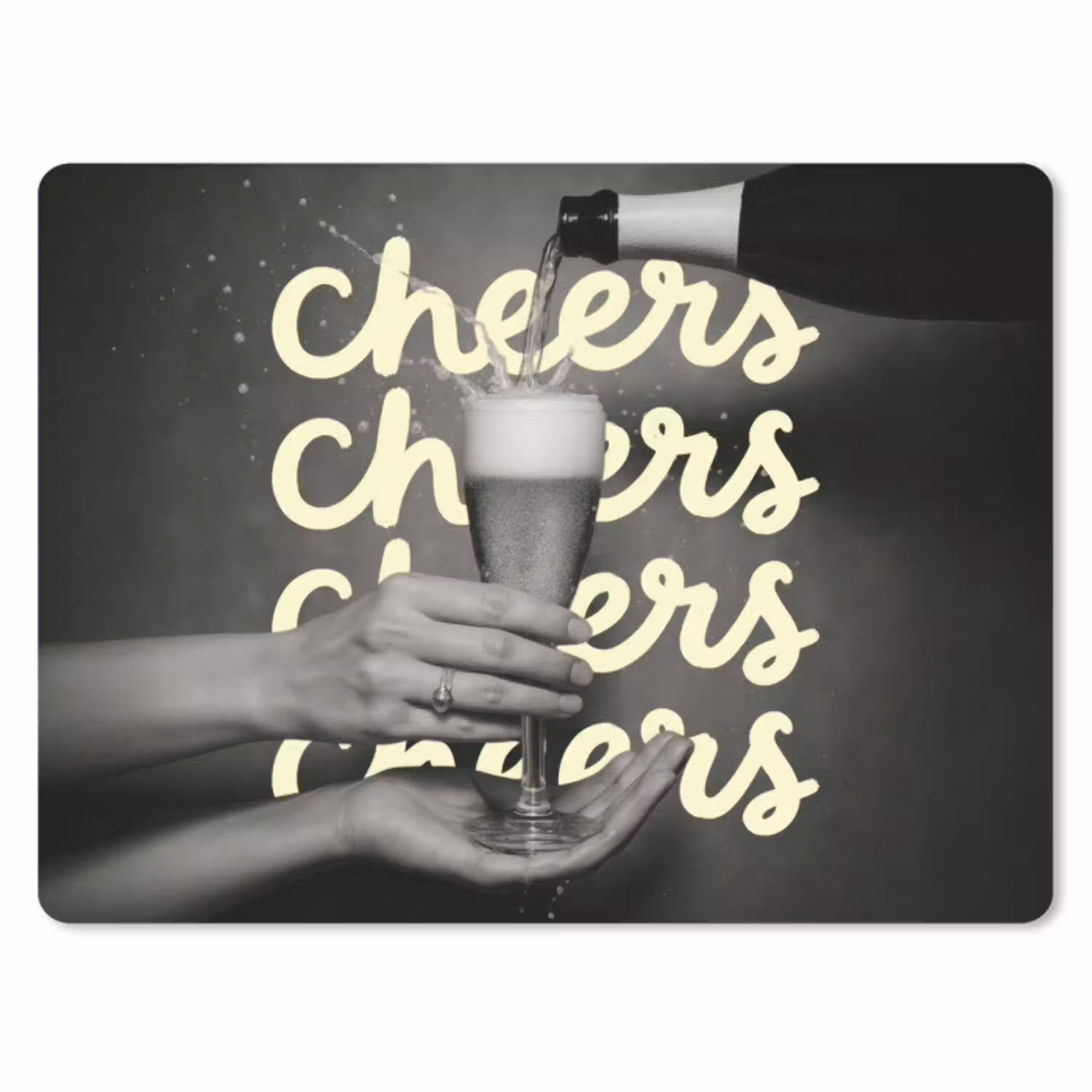 Cheers - Wijn - Zwart - Wit muismat rubber klein -3d