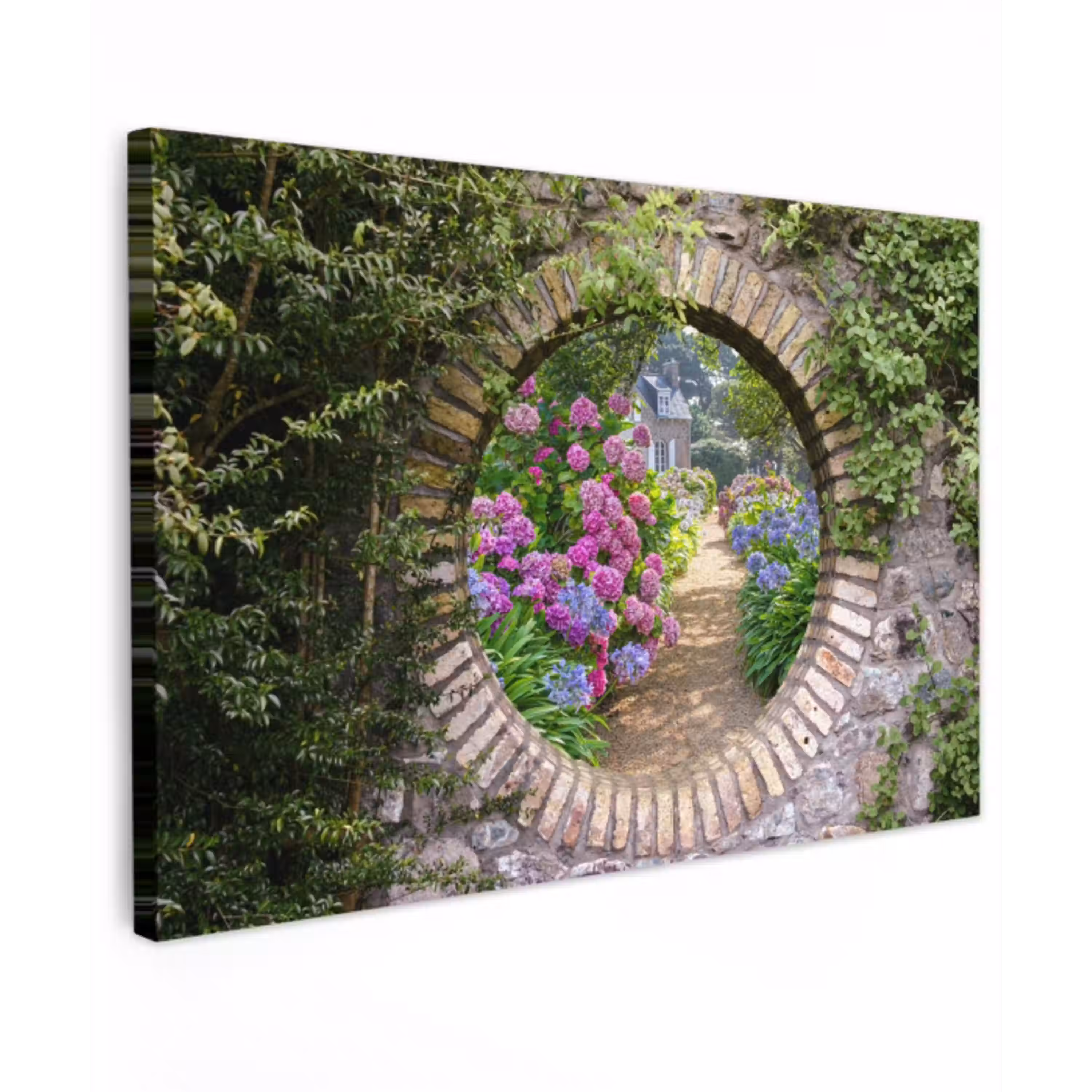 Bloemrijke tuinpoort Tuinposter op houten frame 2 cm dik klein -3d