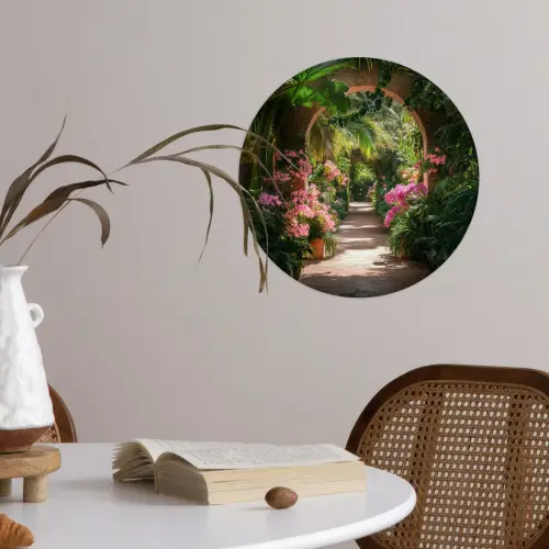 Doorkijk - Tropisch - Bloemen - Natuur Wandcirkel behangsticker klein -sfeer3