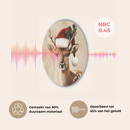 Kerst - Hert - Gewei - Rood Akoestische PET Vilt - Rond klein -USP_NL