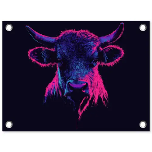 Stier - Neon - Zwart - Kleur tuinposter los doek klein -3d