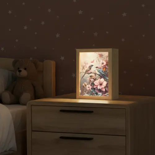 Vogels - Bloemen - Roze - Pastel Light Box met kabel klein -sfeer1_kind