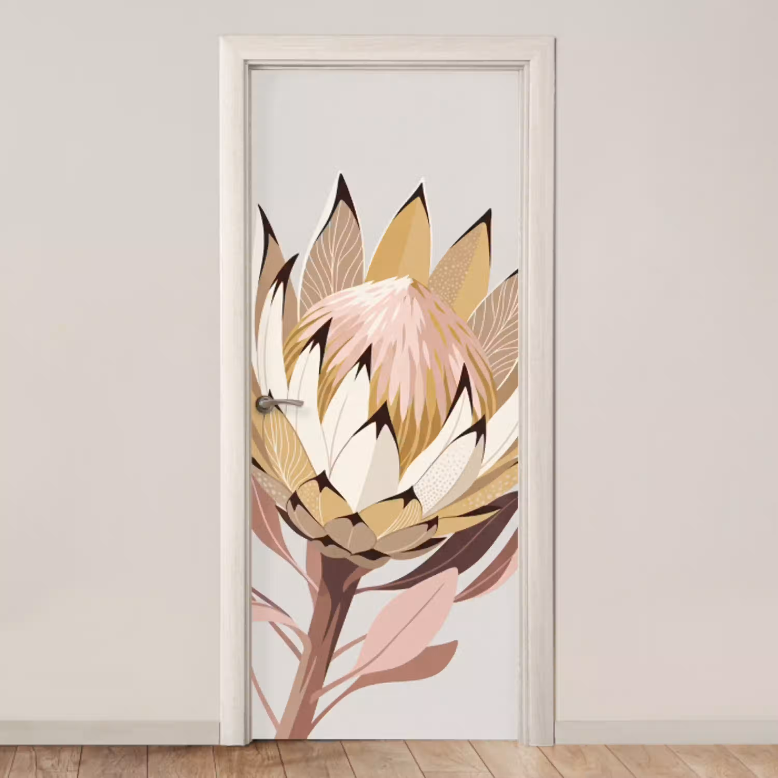 Protea - Bloem - Botanisch - Beige deurposter klein -3d_beige