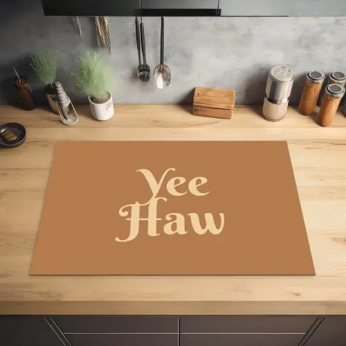 Yee haw - Bruin - Minimalistisch Inductie beschermer vinyl 3mm klein -sfeer5