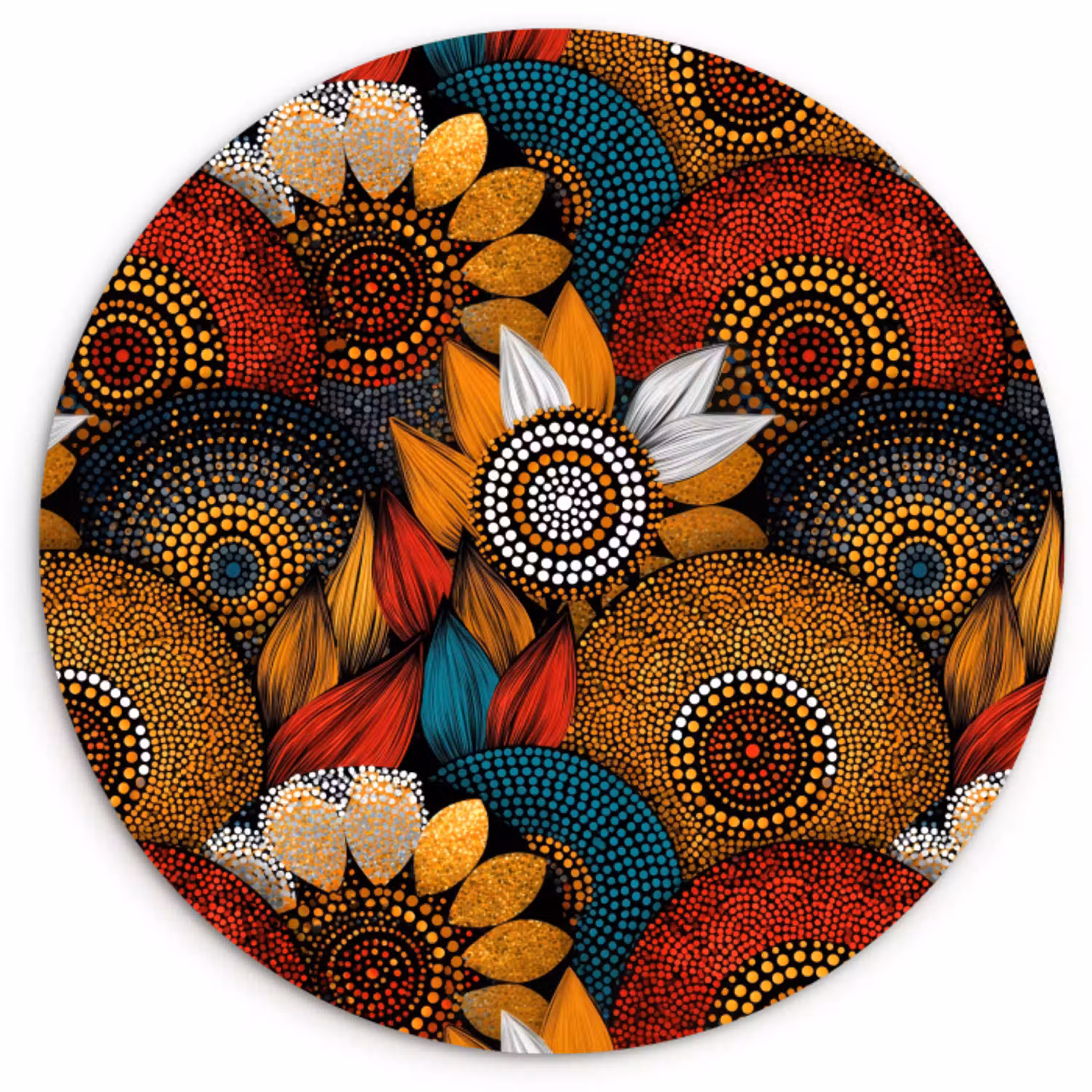 Kleurrijk - Aboriginal - Dot Painting - Botanisch - Patroon Wandcirkel kunststof plaat 5mm dik klein 188 -3d