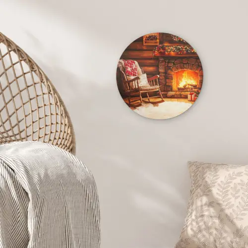 Winter - Kerst - Huis - Openhaard Wandcirkel kunststof plaat 5mm dik klein -sfeer5