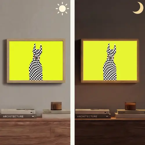 Dobermann - Geblokt - Geel Light Box met batterij (Wandlamp) middel -sfeer3