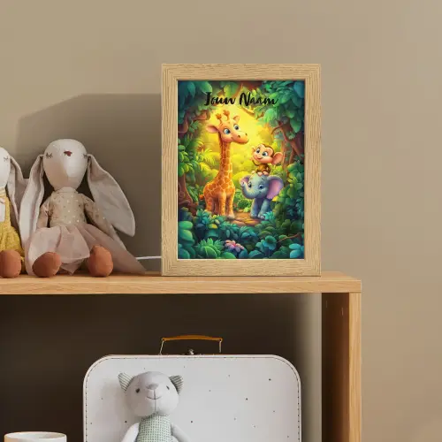Dieren - Jungle - Giraf - Olifant - Aapje Light Box met kabel (Kinderlampje) klein -sfeer2_kind
