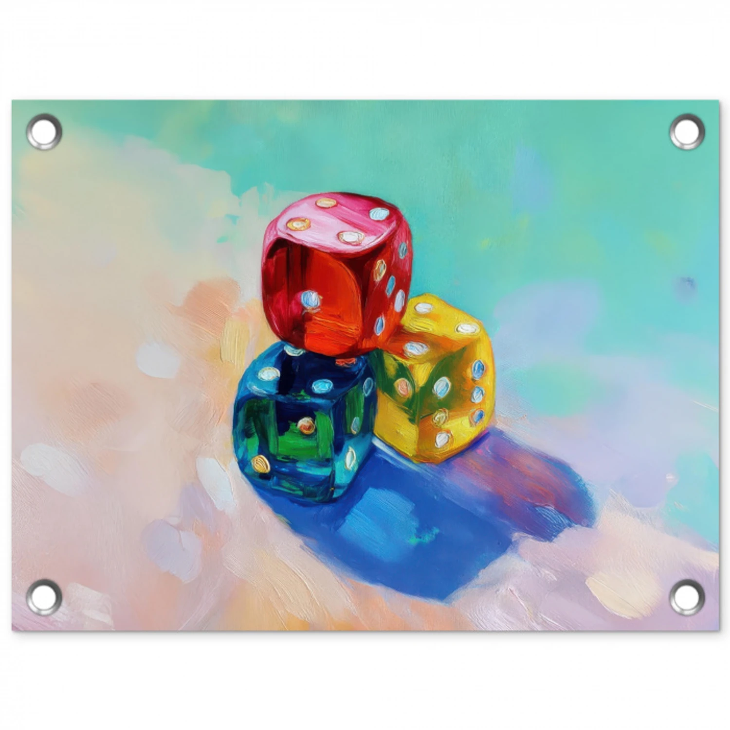 Dobbelstenen - Kleurrijk - Getallen - Stipjes tuinposter los doek klein -3d