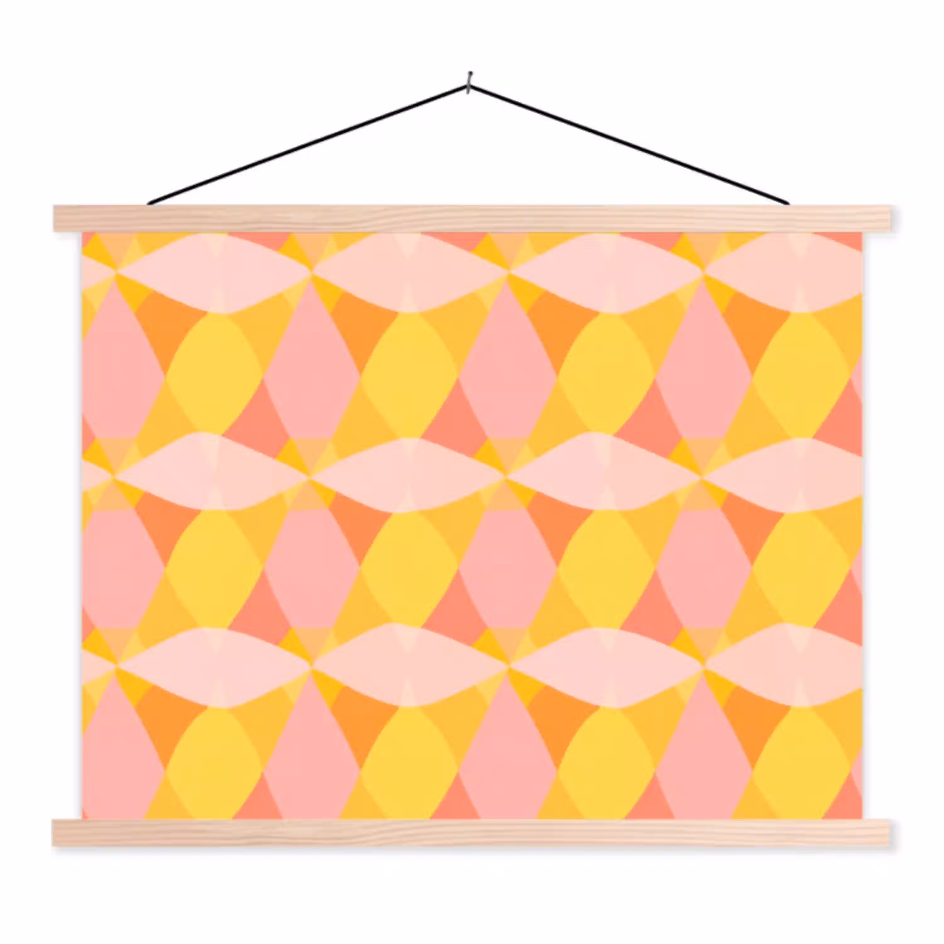 Kleurrijk - Ruitpatroon - Bladvormen textielposter latten blank klein 122 -3d