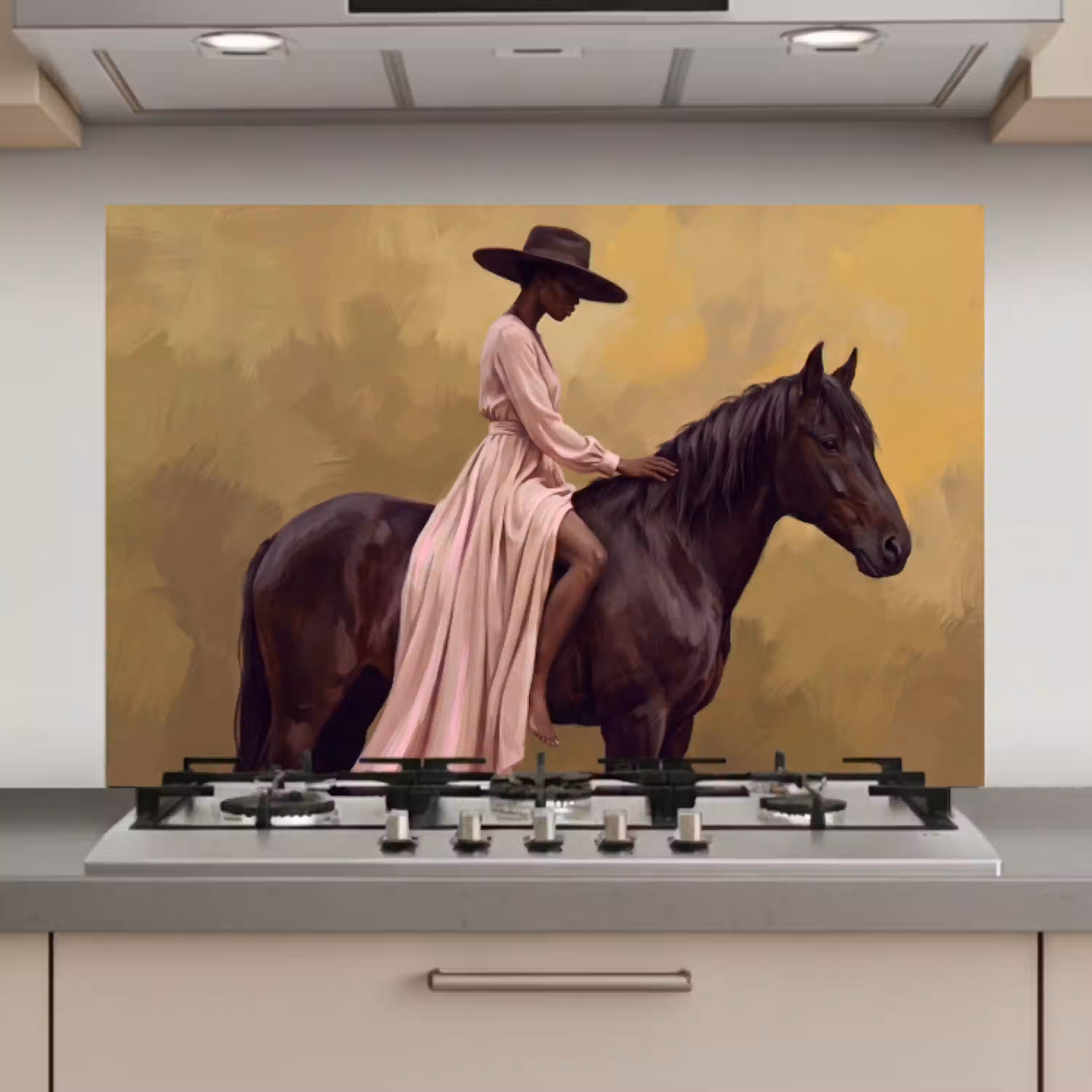 Paard - Klassiek - Oker keuken achterwand spatscherm klein -3d_website