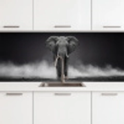 Olifant - Zwart - Wit - Rook keuken achterwand 2 middel -3d
