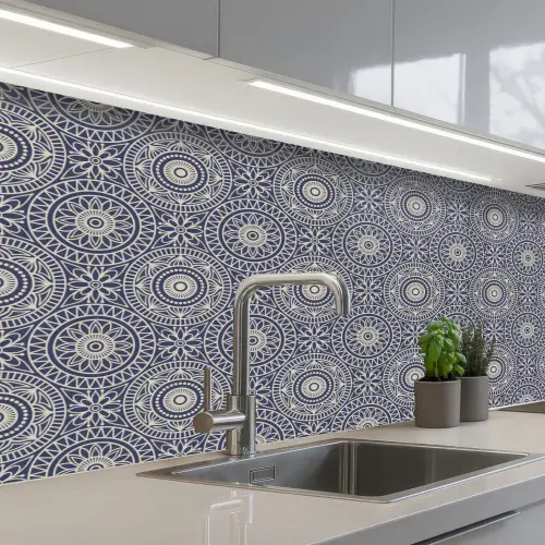 Mandala - Blauw - Patroon keuken achterwand 2 middel 871 -3d_schuin