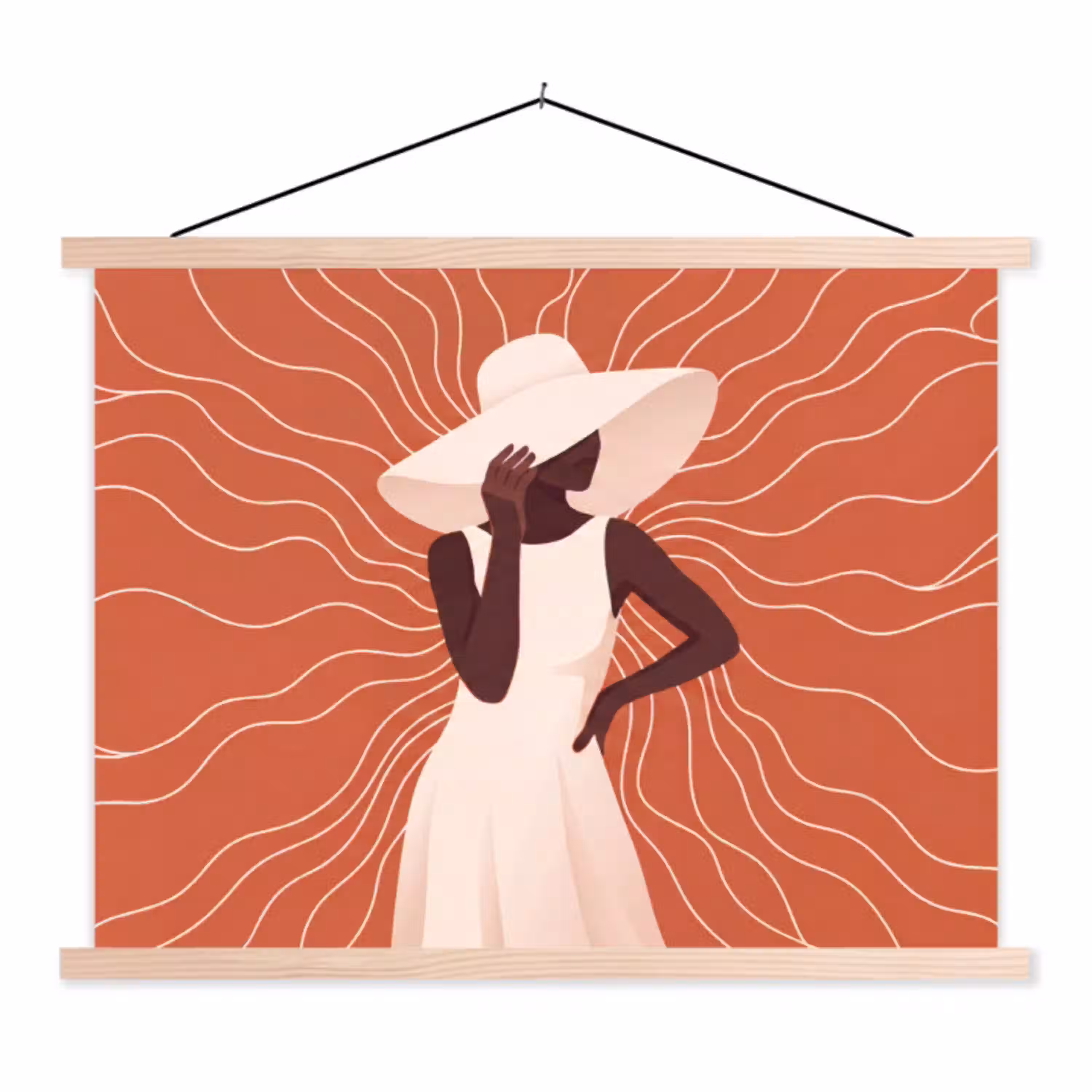 Vrouw - Hoed - Portret - Modern - Beige textielposter latten blank klein -3d