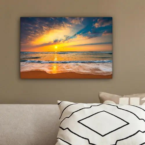 Zonsondergang - Strand - Zee - Wolken - Oranje canvas 2cm klein -sfeer3
