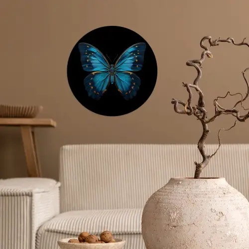 Vlinder - Blauw - Contrast Wandcirkel behangsticker klein -sfeer1