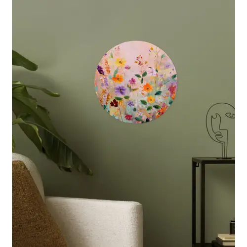 Schilderij - Bloemen - Abstract - Kleurrijk Wandcirkel behangsticker klein -sfeer2